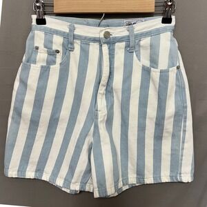 Vintage 90s Blues Boardwalk Striped Denim High Waist Shorts Size‎ 9/10 USA Made